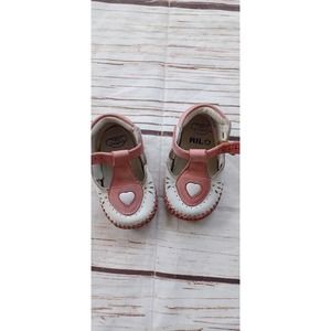 Rilo Pink White Heart Leather Buckle Baby Shoes